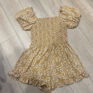 Yellow Floral smocked Romper - L